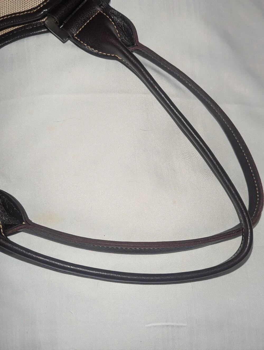 Longchamp Pliage Beige Canvas Tote with Dark Brown Trim Made in France